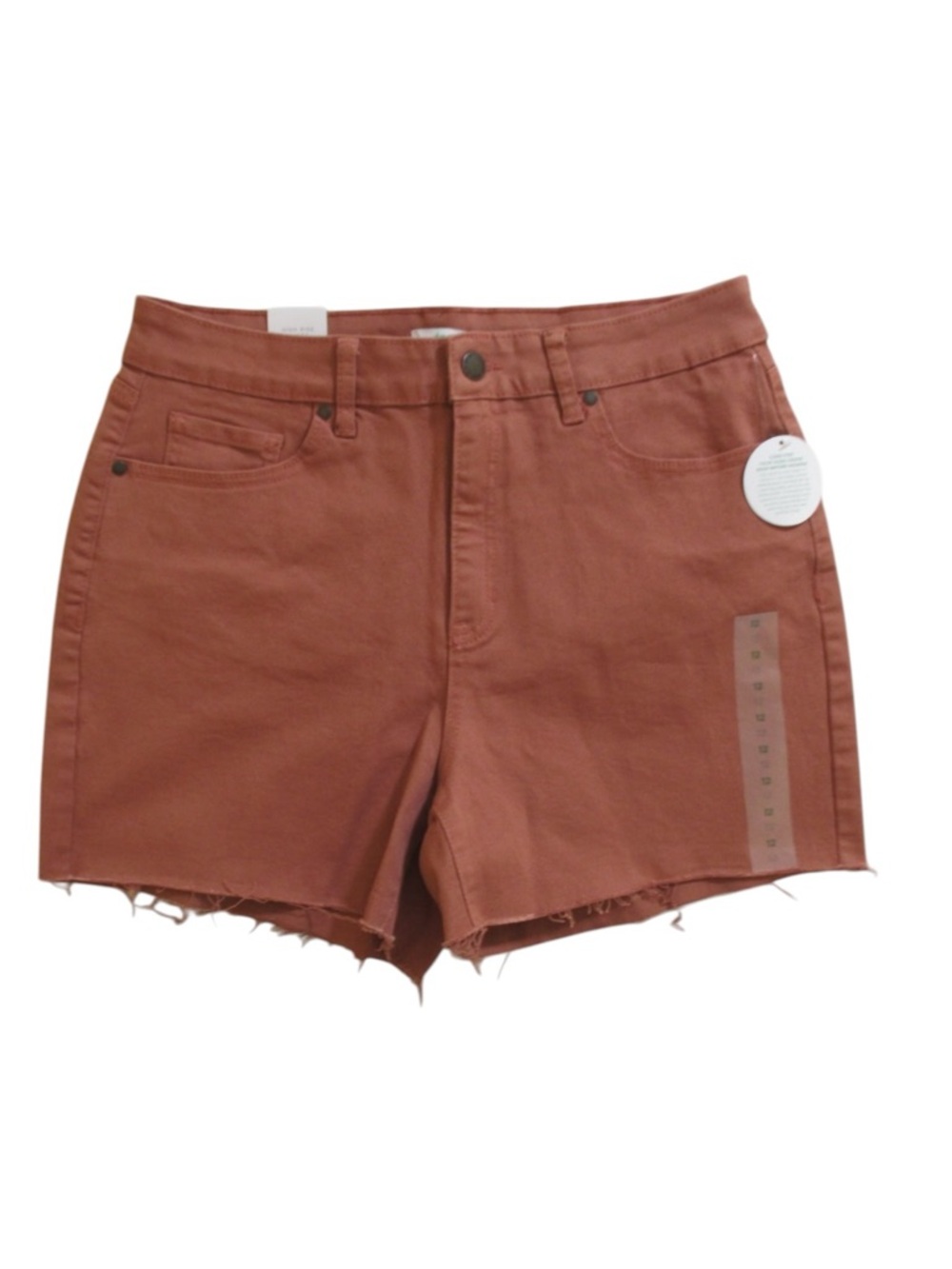 dip Women’s High Rise Denim Fray Hem Shorts Size 12 Coral Rust